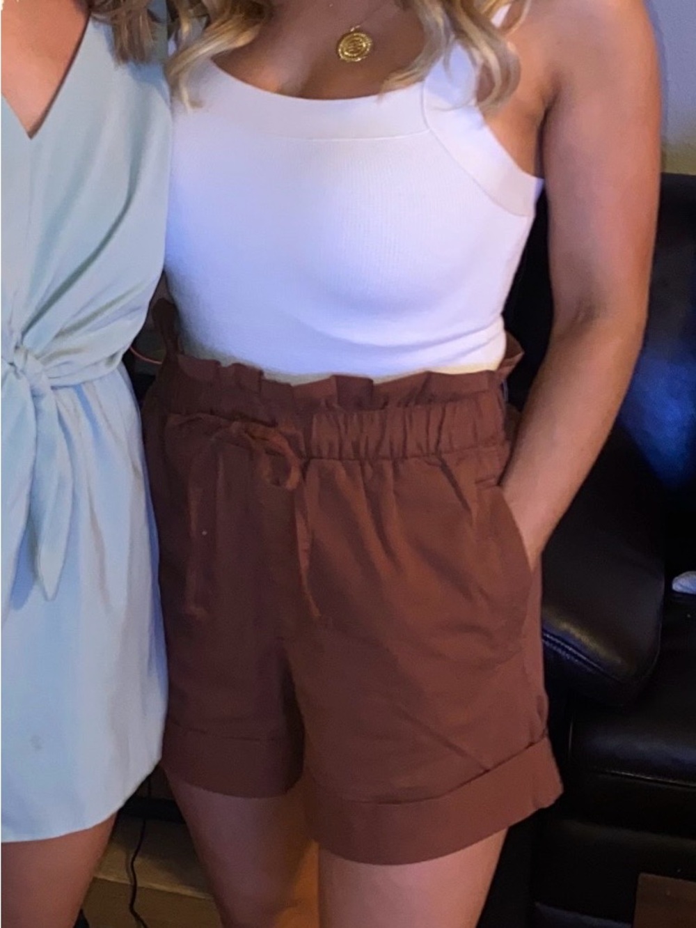 Abercrombie & Fitch High-Waist Paperbag Shorts in Rust